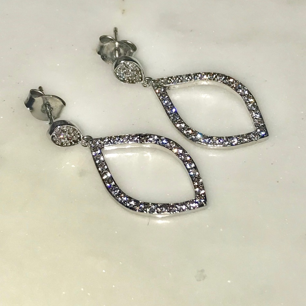 Teardrop Post CZ’s Set in Silver Earrings - Picture 7 of 12